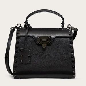 Valentino Rockstud Black Alcove Grainy Calfskin Handbag